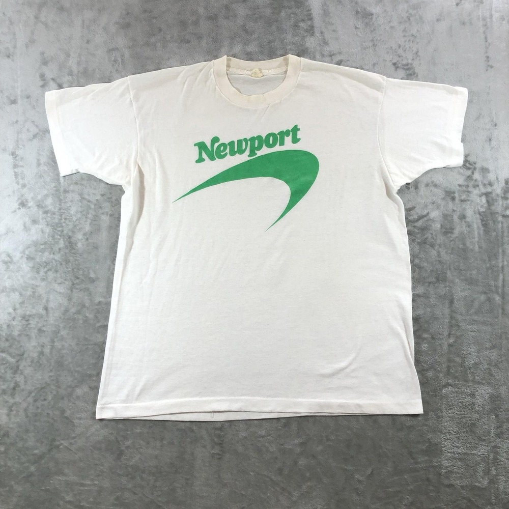 Vtg Newport Shirt Mens Large ivory Single Stitch Screen Stars smoke tee